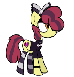 Size: 641x667 | Tagged: safe, artist:alandisc, apple bloom, earth pony, pony, g4, bow, bracelet, clothes, emo, emobloom, eyelashes, eyeliner, female, hair bow, jewelry, makeup, my chemical romance, older, older apple bloom, simple background, socks, solo, stockings, striped socks, tail, teenager, the cmc's cutie marks, thigh highs, three cheers for sweet revenge, two toned mane, two toned tail, white background