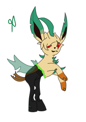 Size: 595x842 | Tagged: safe, artist:alejandrogmj, oc, oc:ivanova, changeling, leafeon, brown changeling, disguise, disguised changeling, medibang paint, pokémon, simple background, transparent background