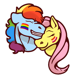 Size: 720x720 | Tagged: safe, artist:stallionoid, fluttershy, rainbow dash, pegasus, pony, g4, 2020, cute, duo, eyes closed, face paint, female, floppy ears, gritted teeth, headcanon, lesbian, lesbian pride flag, mare, pride, pride flag, sexuality headcanon, ship:flutterdash, shipping, simple background, smiling, teeth, transparent background