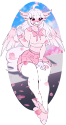 Size: 2664x5000 | Tagged: safe, artist:tatemil, oc, oc:ophelia, hippogriff, anthro, cherry blossoms, clothes, cute, flower, flower blossom, pink, school uniform, solo
