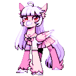 Size: 640x640 | Tagged: safe, artist:hikkage, oc, oc only, oc:ophelia, hippogriff, animated, clothes, cute, fluffy, heart eyes, idle, pink, pixel art, school uniform, simple background, solo, transparent background, wingding eyes