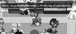 Size: 1600x720 | Tagged: safe, artist:topsangtheman, oc, earth pony, pony, pony town, g4, rarity investigates, looking at you, monochrome, solo