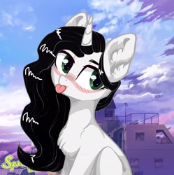 Size: 2148x2160 | Tagged: artist needed, safe, oc, oc only, oc:reinina hazard, pony, unicorn, chest fluff, high res, solo, tongue out