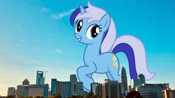 Size: 1920x1080 | Tagged: safe, artist:cloudy glow, artist:thegiantponyfan, minuette, pony, unicorn, g4, charlotte, female, giant pony, giant unicorn, giantess, highrise ponies, irl, macro, mare, mega giant, mega/giant minuette, north carolina, photo, ponies in real life