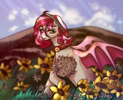 Size: 2480x2000 | Tagged: safe, artist:maslo<3, oc, oc only, pony, bell, bell collar, collar, flower, high res, solo