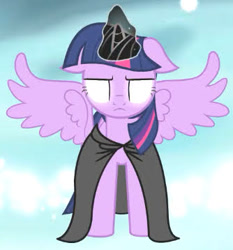 Size: 334x359 | Tagged: safe, artist:melonharmony, twilight sparkle, alicorn, pony, g4, cloak, clothes, female, frown, glowing, glowing eyes, horn, magic, mare, spread wings, twilight sparkle (alicorn), twilight sparkle is not amused, unamused, wings, youtube link