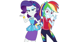 Size: 1920x1080 | Tagged: safe, artist:rarityvrymercollectiveoriginals, edit, edited screencap, screencap, rainbow dash, rarity, human, dashing through the mall, equestria girls, equestria girls specials, g4, my little pony equestria girls: better together, my little pony equestria girls: holidays unwrapped, background removed, duo, duo female, eyeshadow, female, geode of shielding, geode of super speed, grin, hand on hip, lidded eyes, looking at you, magical geodes, makeup, not a vector, photo, rarity peplum dress, simple background, smiling, smiling at you, transparent background