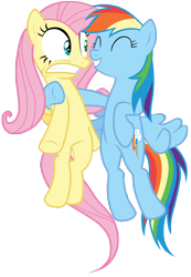Size: 7000x10100 | Tagged: safe, artist:tardifice, fluttershy, rainbow dash, pegasus, pony, g4, magic duel, absurd resolution, duo, duo female, eyes closed, female, flying, frown, grin, mare, scared, side hug, simple background, smiling, teeth, transparent background, vector