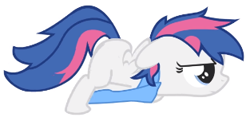 Size: 313x152 | Tagged: safe, artist:sillyfillystudios, oc, oc only, oc:silly filly, pegasus, pony, bored, clothes, female, filly, floppy ears, foal, frown, scarf, scooting, simple background, spread wings, unamused, white background, wings, youtube link