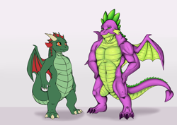Size: 3507x2480 | Tagged: safe, artist:exelzior, spike, oc, oc:sinuous, dragon, fanfic:how times change, g4, adult, adult spike, beefspike, disguise, disguised changedling, disguised changeling, female, high res, male, muscles, muscular male, older, older spike