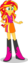 Size: 1393x3118 | Tagged: safe, artist:dustinwatsongkx, sunset shimmer, human, equestria girls, g4, boots, clothes, female, high heel boots, shirt, shoes, simple background, skirt, sleeveless, solo, sunset shimmer's skirt, tank top, transparent background