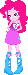 Size: 545x1466 | Tagged: safe, artist:dustinwatsongkx, pinkie pie, human, equestria girls, g4, bare shoulders, boots, clothes, hands behind back, high heel boots, shirt, shoes, simple background, skirt, sleeveless, solo, strapless, transparent background
