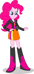 Size: 1501x3261 | Tagged: safe, artist:dustinwatsongkx, pinkie pie, human, equestria girls, g4, boots, clothes, clothes swap, high heel boots, jacket, leather jacket, shirt, shoes, simple background, skirt, solo, sunset shimmer's boots, sunset shimmer's skirt, transparent background