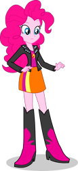 Size: 1501x3261 | Tagged: safe, artist:dustinwatsongkx, pinkie pie, human, equestria girls, g4, boots, clothes, clothes swap, high heel boots, jacket, leather jacket, shirt, shoes, simple background, skirt, solo, sunset shimmer's skirt, transparent background