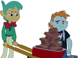 Size: 1175x872 | Tagged: safe, artist:pascalmulokozi2, edit, edited screencap, screencap, snails, snips, human, equestria girls, g4, my little pony equestria girls, background removed, brick, duo, frown, simple background, transparent background, wheelbarrow