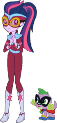 Size: 270x582 | Tagged: safe, artist:pascalmulokozi2, edit, edited screencap, screencap, sci-twi, spike, spike the regular dog, twilight sparkle, dog, human, equestria girls, equestria girls specials, g4, movie magic, background removed, duo, humdrum costume, masked matter-horn costume, power ponies, simple background, transparent background