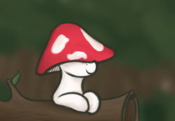Size: 1454x1008 | Tagged: safe, artist:ahorseofcourse, oc, oc only, mushroom pony, original species, pony, cute, log, mushroom, solo