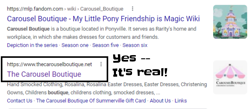 Size: 1280x559 | Tagged: safe, artist:starponys87, g4, carousel boutique, coincidence, defictionalization, google, internet, irl, no pony, photo, shitposting