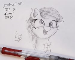 Size: 2121x1685 | Tagged: safe, artist:engi, derpy hooves, pegasus, pony, g4, female, happy, open mouth, pencil drawing, solo, traditional art