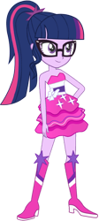 Size: 598x1336 | Tagged: safe, artist:fireluigi29, sci-twi, twilight sparkle, human, equestria girls, g4, bare shoulders, boots, clothes, dress, fall formal outfits, female, glasses, high heel boots, shoes, simple background, sleeveless, solo, strapless, transparent background