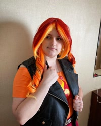 Size: 1080x1350 | Tagged: safe, sunset shimmer, human, equestria girls, g4, clothes, cosplay, costume, geode of empathy, irl, irl human, magical geodes, photo, solo