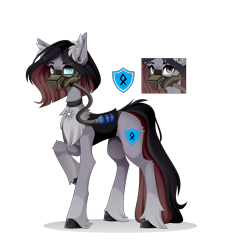 Size: 3189x3543 | Tagged: safe, artist:buvanybu, oc, oc only, oc:jewel bracer, earth pony, pony, air tank, chaos star, chest fluff, clothes, earth pony oc, female, high res, mare, mask, raised hoof, reference, respirator, scanner, simple background, slender, solo, thin, transparent background, vest