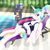 Size: 3000x3000 | Tagged: safe, artist:ponykittenboi, derpibooru exclusive, princess celestia, princess luna, alicorn, pony, g4, my little pony: friendship is magic, the last problem, alternate hairstyle, bars, beach chair, beach towel, belly button, chair, clothes, cute, fence, flowing mane, folded wings, high res, lying down, matching outfits, on back, open mouth, plants, relaxing, retirement, short shirt, smiling, sparkly mane, summer, sunscreen, swimming pool, swimsuit, water, wings