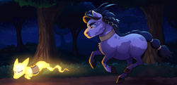 Size: 1225x595 | Tagged: safe, artist:lastnight-light, oc, oc:javelin, earth pony, pony, female, mare, night, running, solo, tree