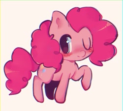 Size: 1117x1012 | Tagged: safe, artist:sashley, artist:sxshely, pinkie pie, earth pony, blushing, cutie mark, digital art, one eye closed, pink body, pink hair, simple background, solo, white background
