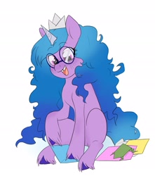 Size: 1964x2223 | Tagged: safe, artist:aztrial, izzy moonbow, pony, unicorn, g5, cute, glasses, happy, izzybetes, open mouth, open smile, origami, simple background, smiling, solo, tooth gap, unshorn fetlocks, white background, younger