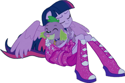 Size: 677x452 | Tagged: safe, artist:pascalmulokozi2, edit, edited screencap, screencap, spike, twilight sparkle, dog, human, equestria girls, g4, background removed, clothes, dress, duo, fall formal outfits, female, male, ponied up, simple background, transparent background, twilight sparkle (alicorn)