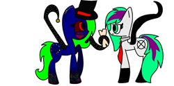 Size: 1348x668 | Tagged: safe, artist:gothalite, oc, oc only, earth pony, pony, coat markings, duo, earth pony oc, hat, necktie, simple background, smiling, socks (coat markings), tentacles, top hat, white background