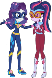 Size: 393x589 | Tagged: safe, artist:pascalmulokozi2, edit, edited screencap, screencap, radiance, rarity, sci-twi, twilight sparkle, human, equestria girls, equestria girls specials, g4, movie magic, background removed, duo, duo female, female, masked matter-horn costume, power ponies, simple background, transparent background