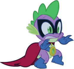 Size: 828x769 | Tagged: safe, edit, edited screencap, editor:pascalmulokozi2, screencap, spike, dragon, g4, power ponies (episode), background removed, cape, clothes, humdrum costume, power ponies, simple background, solo, transparent background