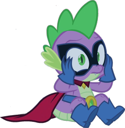 Size: 834x850 | Tagged: safe, edit, edited screencap, editor:pascalmulokozi2, screencap, spike, dragon, g4, power ponies (episode), season 4, background removed, cape, clothes, humdrum costume, male, power ponies, simple background, solo, transparent background