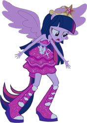 Size: 513x724 | Tagged: safe, artist:pascalmulokozi2, edit, edited screencap, screencap, twilight sparkle, human, equestria girls, g4, my little pony equestria girls, background removed, bare shoulders, big crown thingy, element of magic, fall formal outfits, female, jewelry, ponied up, regalia, simple background, sleeveless, solo, strapless, transparent background, twilight sparkle (alicorn)