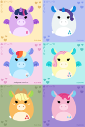 Size: 1000x1500 | Tagged: safe, artist:pink-pone, applejack, fluttershy, pinkie pie, rainbow dash, rarity, twilight sparkle, alicorn, pegasus, pony, unicorn, g4, chubbie, mane six, squishmallow, twilight sparkle (alicorn)