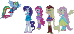 Size: 1322x614 | Tagged: safe, artist:pascalmulokozi2, edit, edited screencap, screencap, applejack, fluttershy, pinkie pie, rainbow dash, rarity, human, equestria girls, g4, background removed, bare shoulders, fall formal outfits, humane five, ponied up, simple background, sleeveless, strapless, transparent background