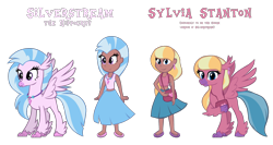 Size: 1500x800 | Tagged: safe, artist:tarkan809, silverstream, hippogriff, human, g4, clothes, duo, duo female, ear piercing, earring, female, hippogriffied, humanized, jewelry, necklace, piercing, purse, simple background, species swap, sylvia stanton, transparent background, vector