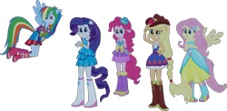 Size: 1228x597 | Tagged: safe, artist:pascalmulokozi2, edit, edited screencap, screencap, applejack, fluttershy, pinkie pie, rainbow dash, rarity, human, equestria girls, g4, my little pony equestria girls, background removed, bare shoulders, fall formal outfits, humane five, ponied up, simple background, sleeveless, strapless, transparent background