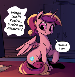 Size: 1436x1476 | Tagged: safe, artist:kaleido-art, artist:lummh, princess cadance, alicorn, pony, comic:the princess of love, g4, cute, cutedance, dialogue, looking at you, partially open wings, smiling, solo, wings