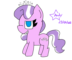 Size: 1086x918 | Tagged: safe, artist:andreajaywonder2005, diamond tiara, earth pony, pony, g4, female, filly, foal, jewelry, simple background, smiling, solo, stars, text, tiara, white background