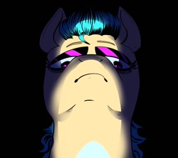 Size: 1290x1140 | Tagged: safe, artist:swagstapiece, hitch trailblazer, earth pony, pony, g5, bust, dramatic lighting, eyeshadow, frown, looking at you, looking down, looking down at you, low angle, makeup, male, solo, stallion