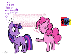 Size: 2608x1903 | Tagged: safe, artist:jowyb, pinkie pie, twilight sparkle, earth pony, pony, unicorn, g4, 2011, old art, simple background, unicorn twilight, white background