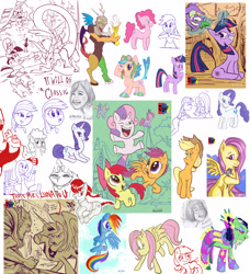 Size: 3508x3843 | Tagged: safe, artist:jowyb, apple bloom, applejack, discord, fluttershy, pinkie pie, princess luna, rainbow dash, rarity, scootaloo, spike, sweetie belle, twilight sparkle, alicorn, draconequus, dragon, earth pony, human, pegasus, pony, unicorn, g4, 2012, anime, butt, cutie mark crusaders, female, high res, humanized, mare, old art, plot, ponified, ranma 1/2, unicorn twilight