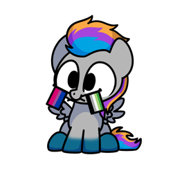 Size: 800x800 | Tagged: safe, artist:sugar morning, oc, oc only, oc:pixel codec, pegasus, pony, aromantic pride flag, bisexual pride flag, chibi, commission, cute, flag, gradient hooves, male, ocbetes, pegasus oc, pride, pride flag, simple background, solo, stallion, transparent background, ych result