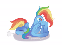 Size: 3000x2204 | Tagged: safe, artist:monstrum, rainbow dash, pegasus, pony, backwards cutie mark, cute, eyes closed, face down ass up, female, simple background, solo, tired, white background, wings