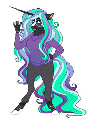 Size: 1000x1400 | Tagged: safe, artist:uunicornicc, oc, oc only, unicorn, anthro, unguligrade anthro, clothes, pants, simple background, solo, sweater, transparent background