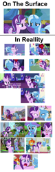 Size: 1088x3384 | Tagged: safe, artist:thegreatguy2000, edit, edited screencap, screencap, phyllis, starlight glimmer, sunburst, trixie, pony, unicorn, a horse shoe-in, all bottled up, no second prances, road to friendship, anger magic, clothes, female, floppy ears, magic, mare, messy mane, phyllis no!, robe, school of friendship, teary eyes, trixie's puppeteering, twilight's castle