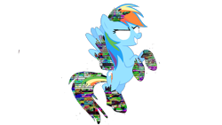 Size: 1095x617 | Tagged: safe, artist:monikaddlcgirl20, rainbow dash, pony, g4, corrupted, error, female, glitch, mare, pibby, simple background, smiling, spread wings, transparent background, wings
